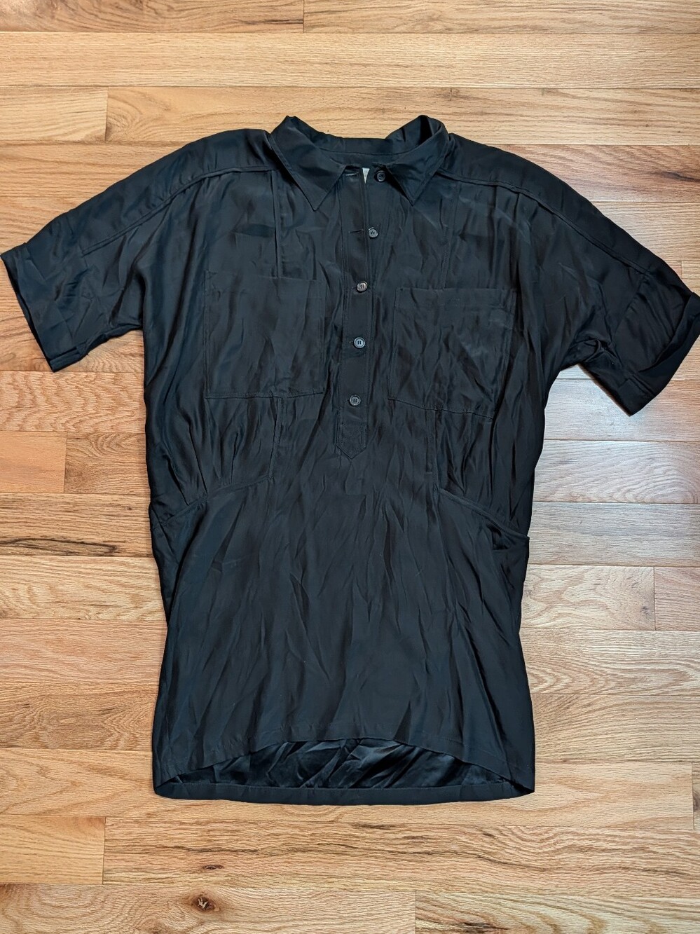 Billy Reid 100% Silk Shirt Dress Tunic Black Oversized Medium Made In Italy